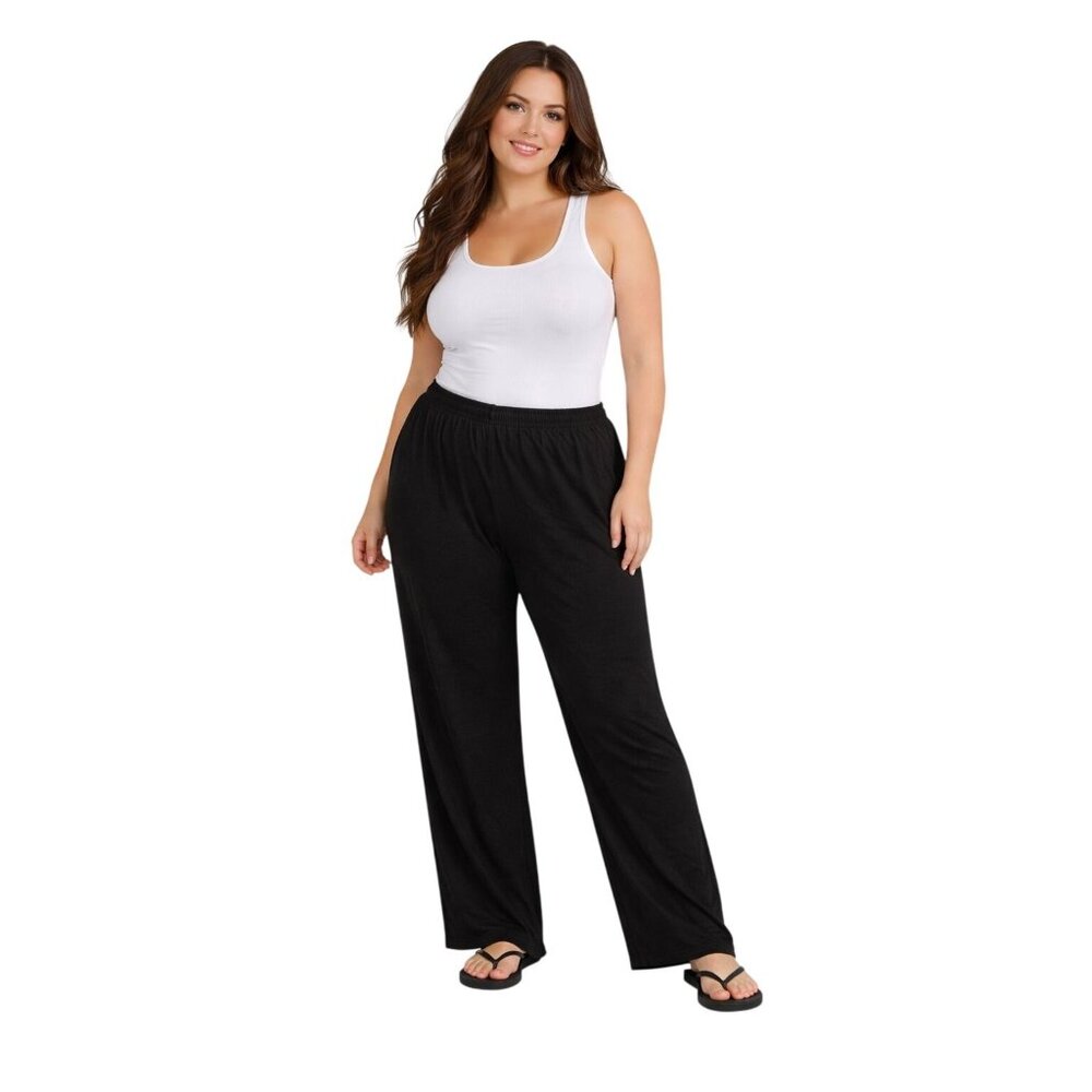 2/$30 Nordstrom Large Black Wide-Leg Stretch Pants Tencel/Spandex Blend Comfy